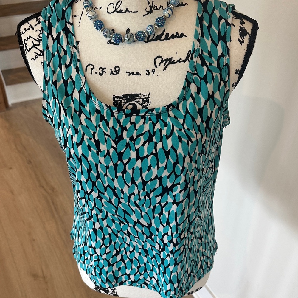 Chic Teal and Black Sleeveless Tank Top SIZE 10
